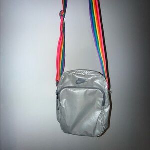 Nike Silver Crossbody Bag with Rainbow Strap
